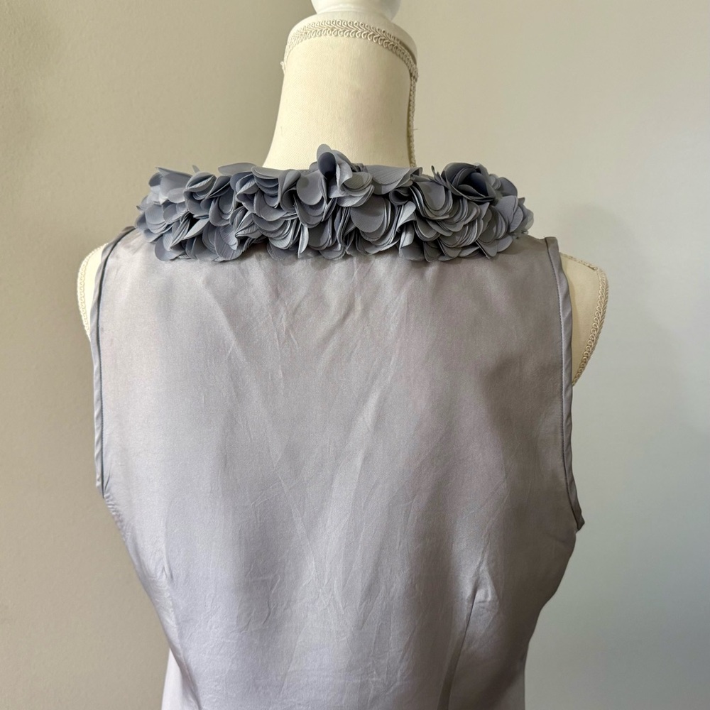 Ann Taylor Gray Silk Sleeveless Floral Ruffled Coastal Preppy Dressy Blouse Sz S